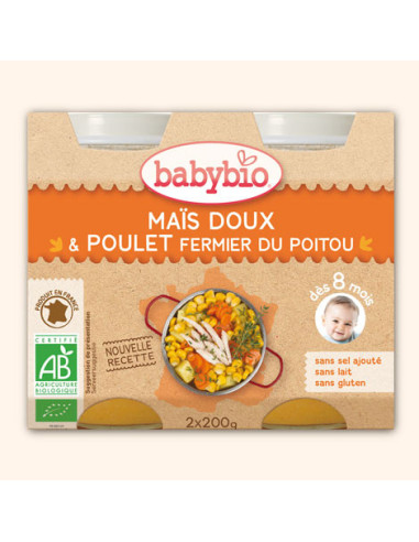 Petit Pot Menu Maïs Doux & Poulet fermier du Poitou - 2x200g