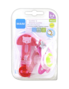Kit Sucette Silicone 0-6 mois et Attache-Sucette - 2 unités