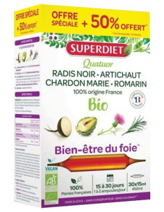 SuperDiet Quatuor Bien Etre du Foie Bio - 30 ampoules de...