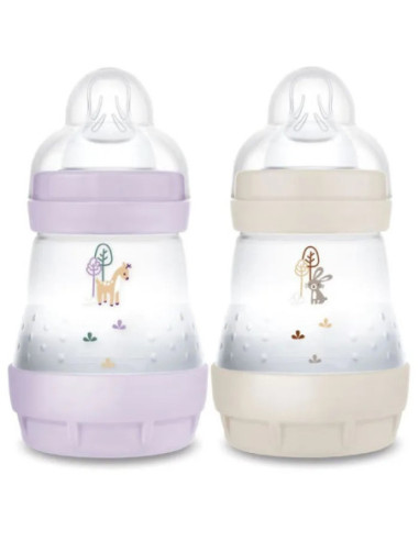 Mam 2 biberons Easy Start anti-colique 160ml Lilas+Sable Tétine débit 1