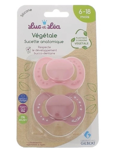 Luc et Léa Sucette Anatomique Bio Rose 6-18 mois - 2 sucettes 