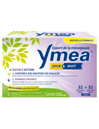 Ymea Ménopause Jour & Nuit Bouffées de Chaleur et Sommeil Paisible - 64 Gélules