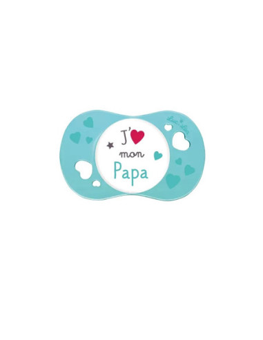 Luc et Léa Sucette Silicone Anatomique "J'aime Mon Papa" Avec Anneau +18 Mois - 1 unité 
