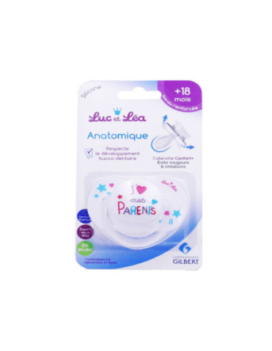 Luc et Léa Sucette Silicone Anatomique "J'aime Mes Parents" Avec Anneau +18 Mois - 1 unité 