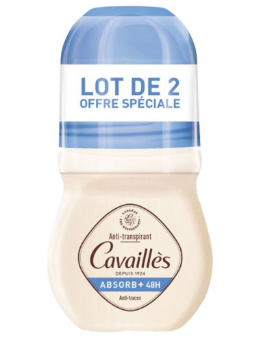 Rogé Cavaillès Absorb+ 48H Déodorant Anti-Traces Roll-On - Lot de 2 x 50 ml