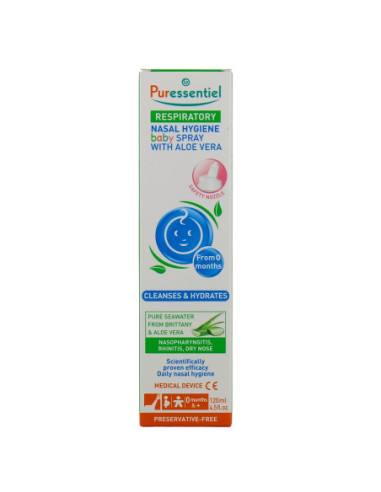 Puressentiel Respiratoire Hygiène Nasale Spray Bébé Eau de Mer et Aloe Vera - 120ml