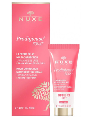 Nuxe Prodigieuse Boost La Crème Éclat Multi-Correction 40 ml + Le Baume-Huile Récupérateur Nuit 15 ml Offert
