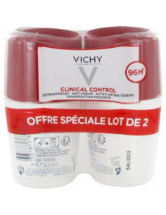 Vichy Déodorant 96H Clinical Control Détranspirant Anti-Odeur Roll-On - Lot de 2 x 50 ml