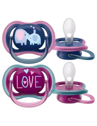 Avent Ultra Air  Sucettes Orthodontiques 18 Mois et + Modèle : Éléphants/Love - 2 unités
