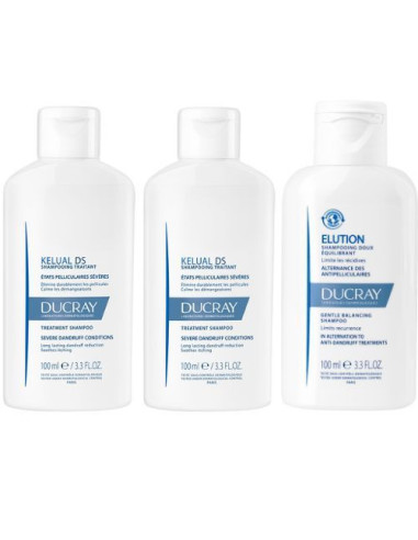 Ducray Kelual DS Shampooing Traitant Antipelliculaire 2X100ml + Elution Shampooing 100ml Offert