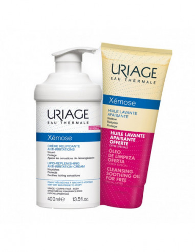 Uriage Xémose Crème Relipidante Anti-Irritations 400 ml + Huile Lavante Apaisante 200 ml Offerte