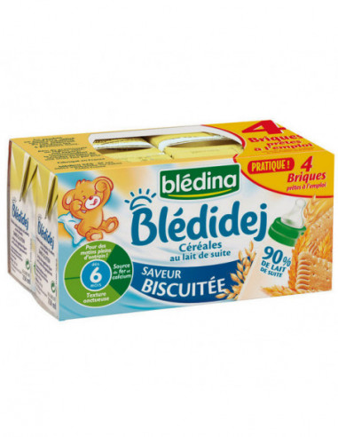 BLEDINA Blédidej Lait et céréales bébé dès 6 mois - 4 briques de 250 ml