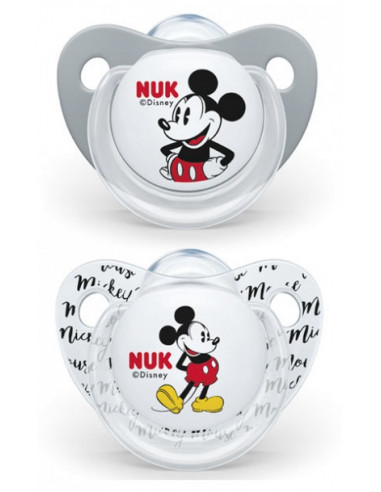 NUK 2 Sucettes Silicone Disney Baby Mickey  6-18 Mois Gris/ Transparent