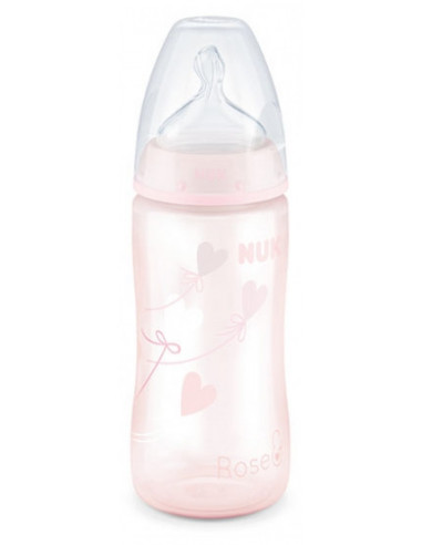 NUK First Choice + Rose & Blue Biberon Silicone Rose - 0-6 Mois+ - 300 ml