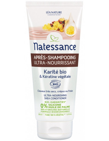 Natessance Après-Shampooing Ultra-Nourrissant Karité Bio et Kératine Végétale - 200ml