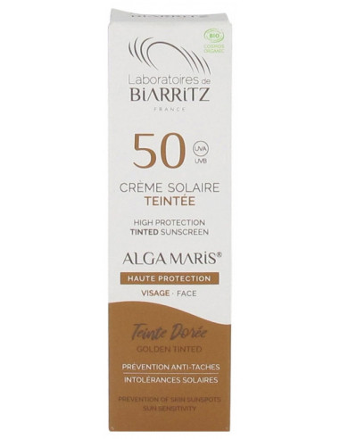 Biarritz Alga Maris Crème Solaire Teintée Teinte Dorée SPF50 Bio - 50ml