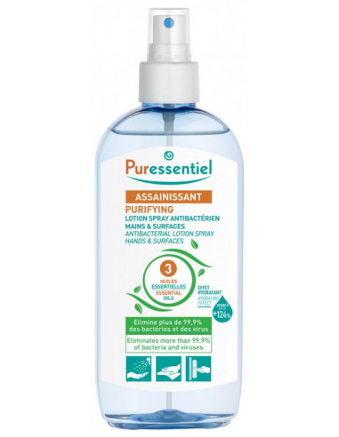 Puressentiel Assainissant Lotion Spray Antibactérien Mains & Surfaces aux 3 Huiles Essentielles - 250 ml
