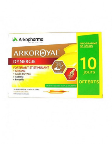 ARKOPHARMA Arkoroyal Dynergie Fortifiant&Stimulant - 30 ampoules dont 10 OFFERTES 