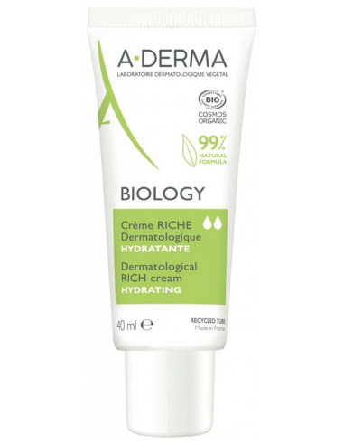 A-DERMA Biology Crème Riche Dermatologique Hydratante Bio - 40 ml
