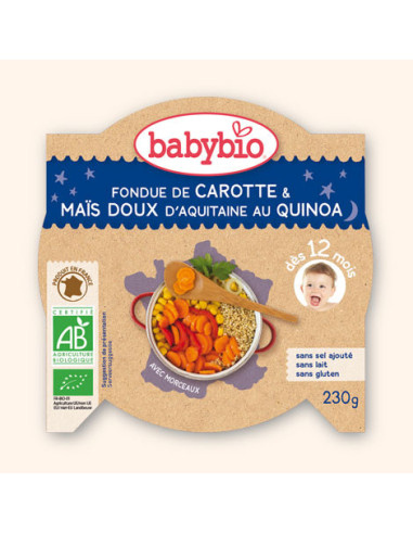 Assiette Bonne Nuit - Fondue de Carotte & Maïs Doux d'Aquitaine au Quinoa