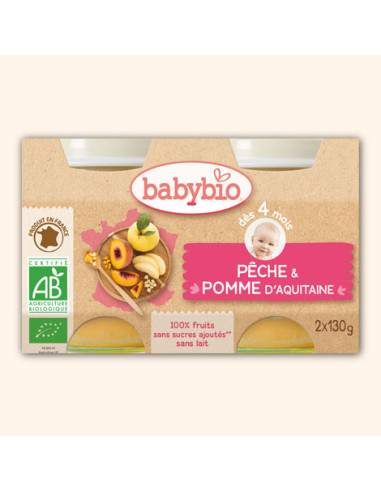 Petit Pot Fruits - Pêche & Pomme d'Aquitaine, 2x130g