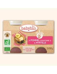 Babybio Pomme Myrtille 4 Mois et + Bio - 2 Pots de 130 g